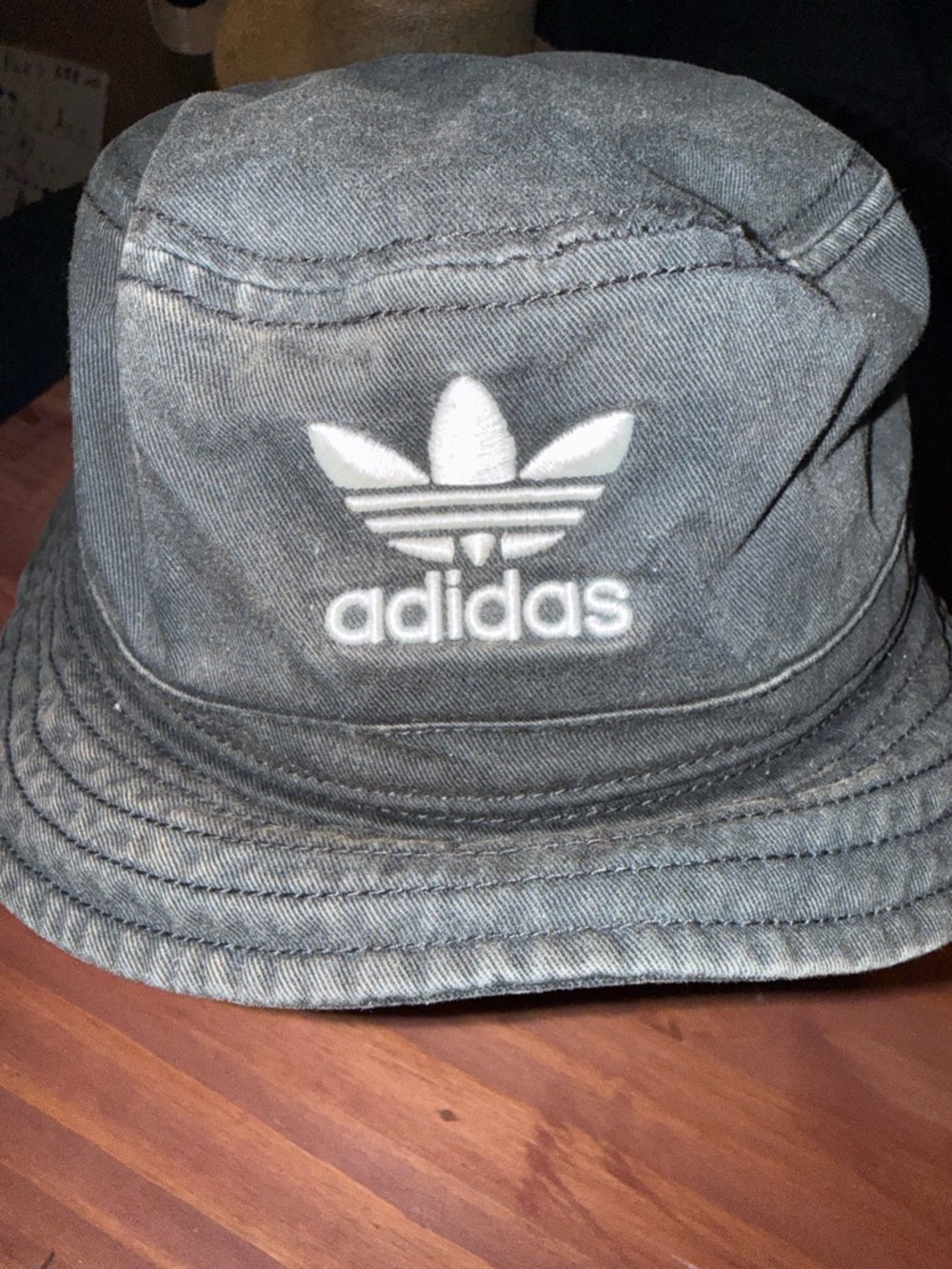 Adidas Trefoil Bucket Hat in Washed Black with White Logo OS